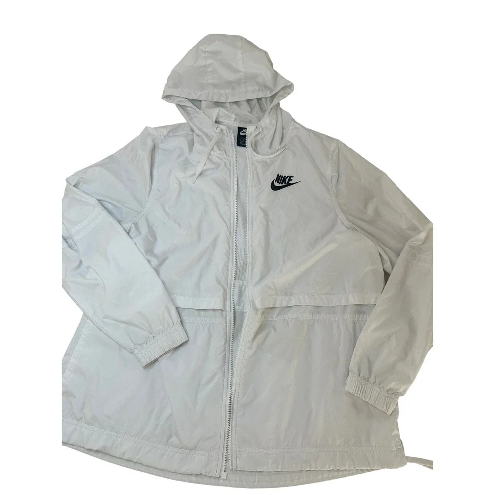 Nike Windbreaker Jacket Womens Small White AJ2982-101 Hooded Mesh Lined Sporty
